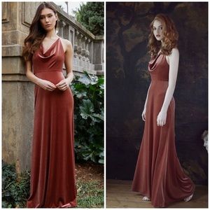 Jenny Yoo Sullivan Velvet Cowl Neck Gown Maxi